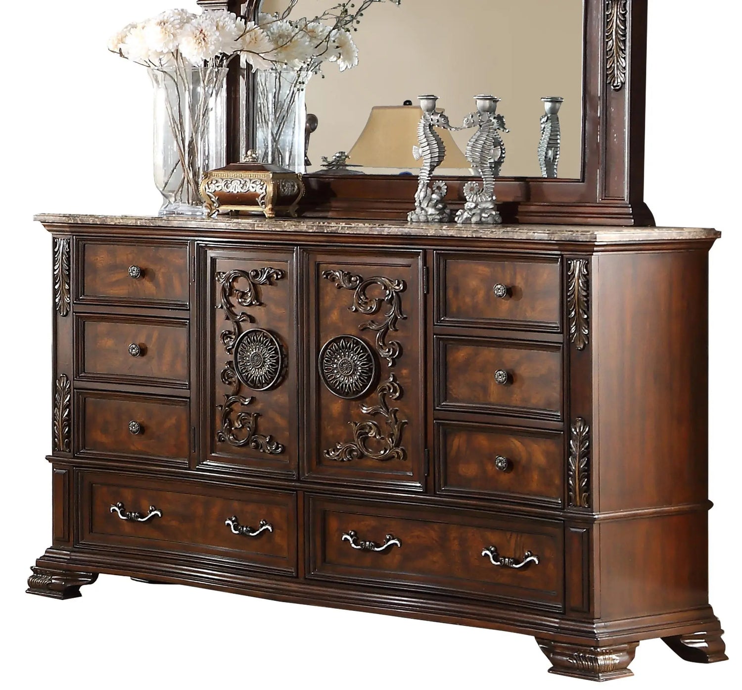Santa Monica Traditional Style Dresser in Cherry finish Wood - Home Elegance USA
