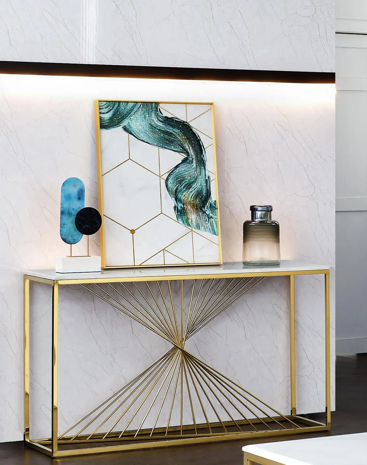 Layla Modern Style Marble Console Table with Metal Base - Home Elegance USA