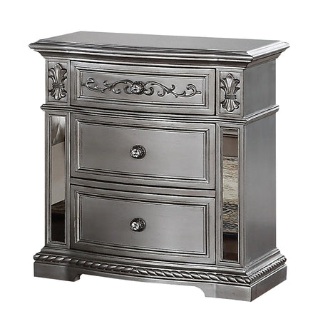 Pamela Transitional Style Nightstand in Silver finish Wood - Home Elegance USA