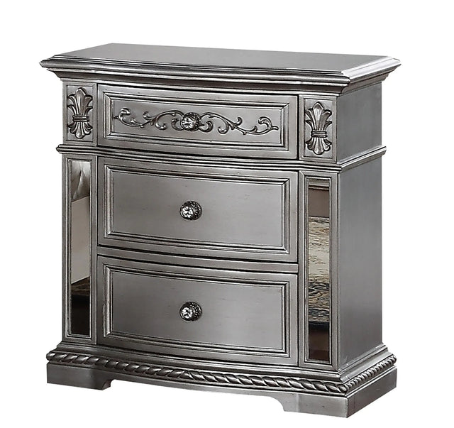 Pamela Transitional Style Nightstand in Silver finish Wood - Home Elegance USA