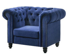 Maya Transitional Style Navy Chair With Espresso Legs | Cosmos