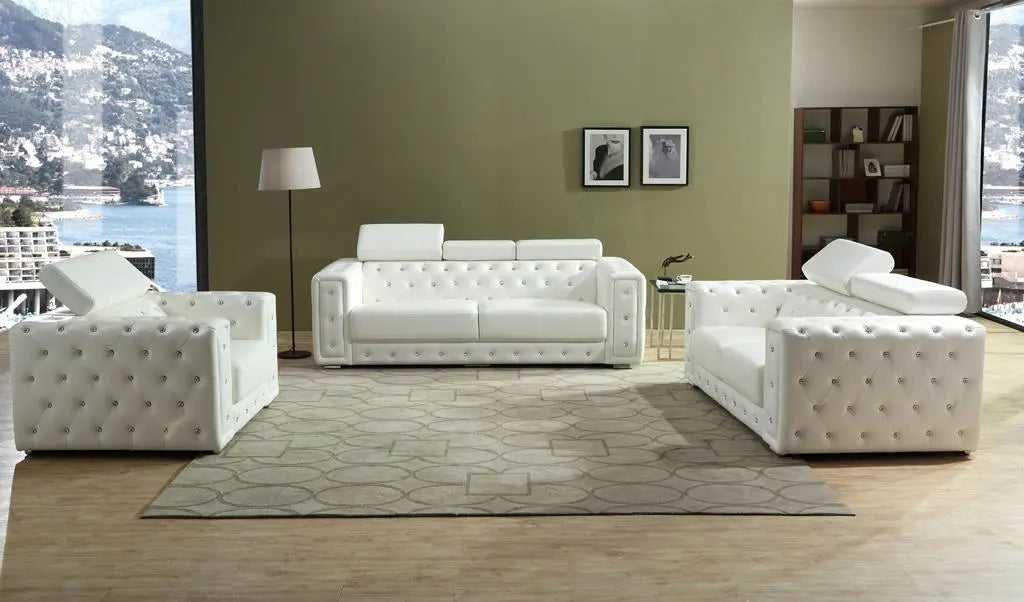 Charlise Modern Style White Sofa in Faux Leather - Home Elegance USA