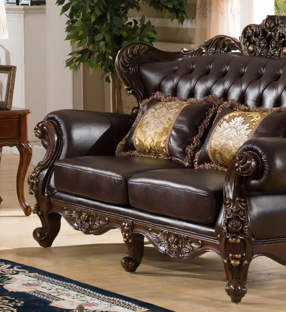 Vanessa Traditional Style Loveseat in Walnut finish Wood - Home Elegance USA