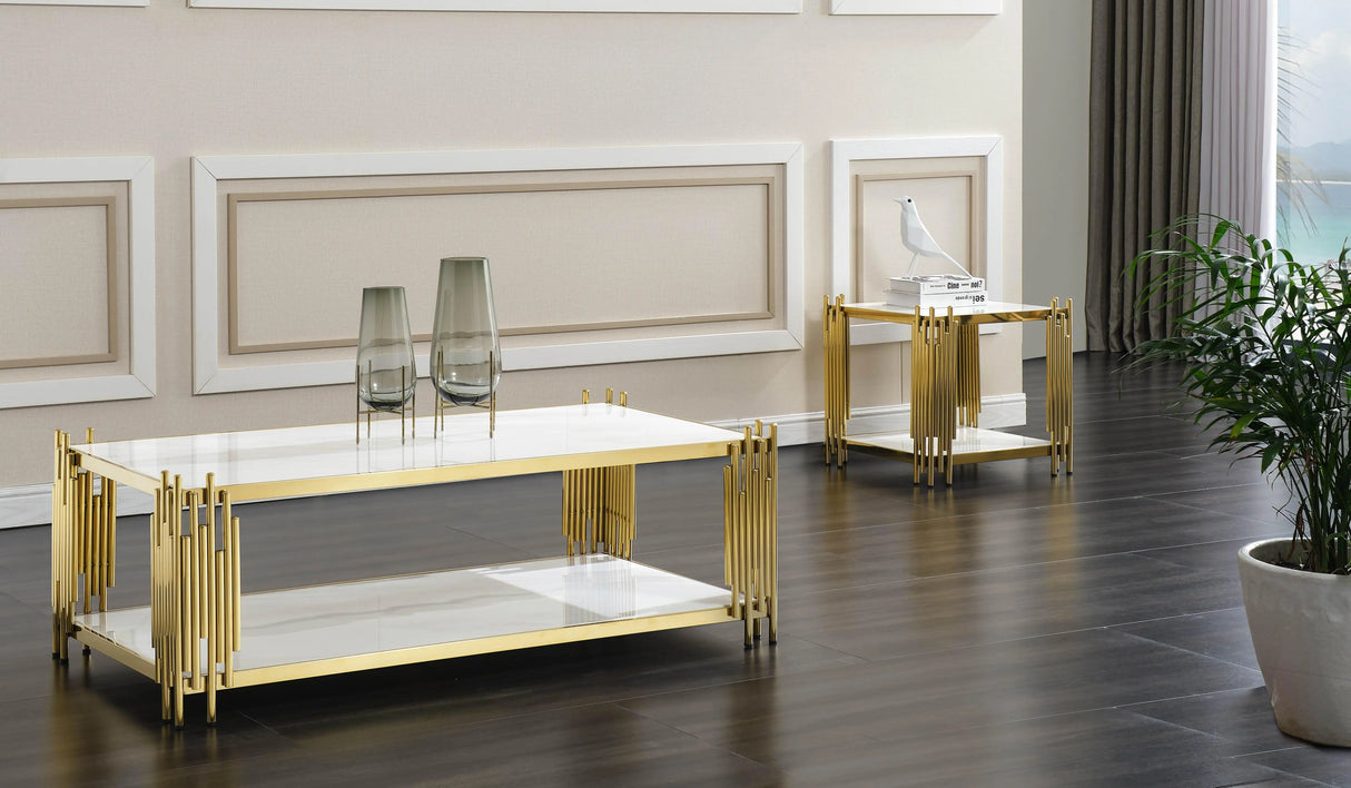 Lawrence Modern Style Marble Coffee Table with Metal Base - Home Elegance USA
