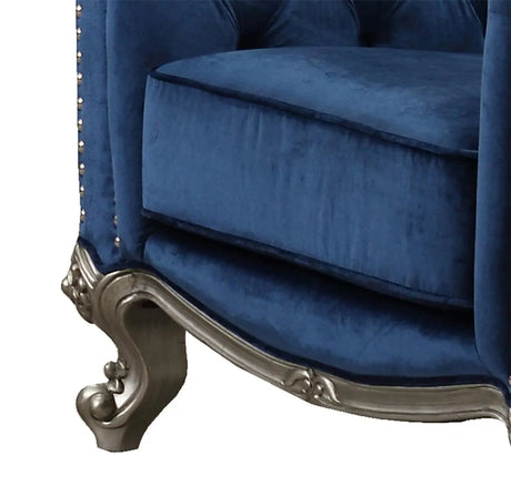 Mia Transitional Style Navy Chair With Silver Finish | Cosmos
