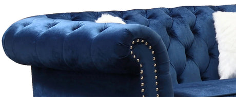 Mia Transitional Style Navy Loveseat With Silver Finish | Cosmos