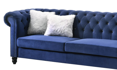 Maya Transitional Style Navy Sofa With Espresso Legs | Cosmos