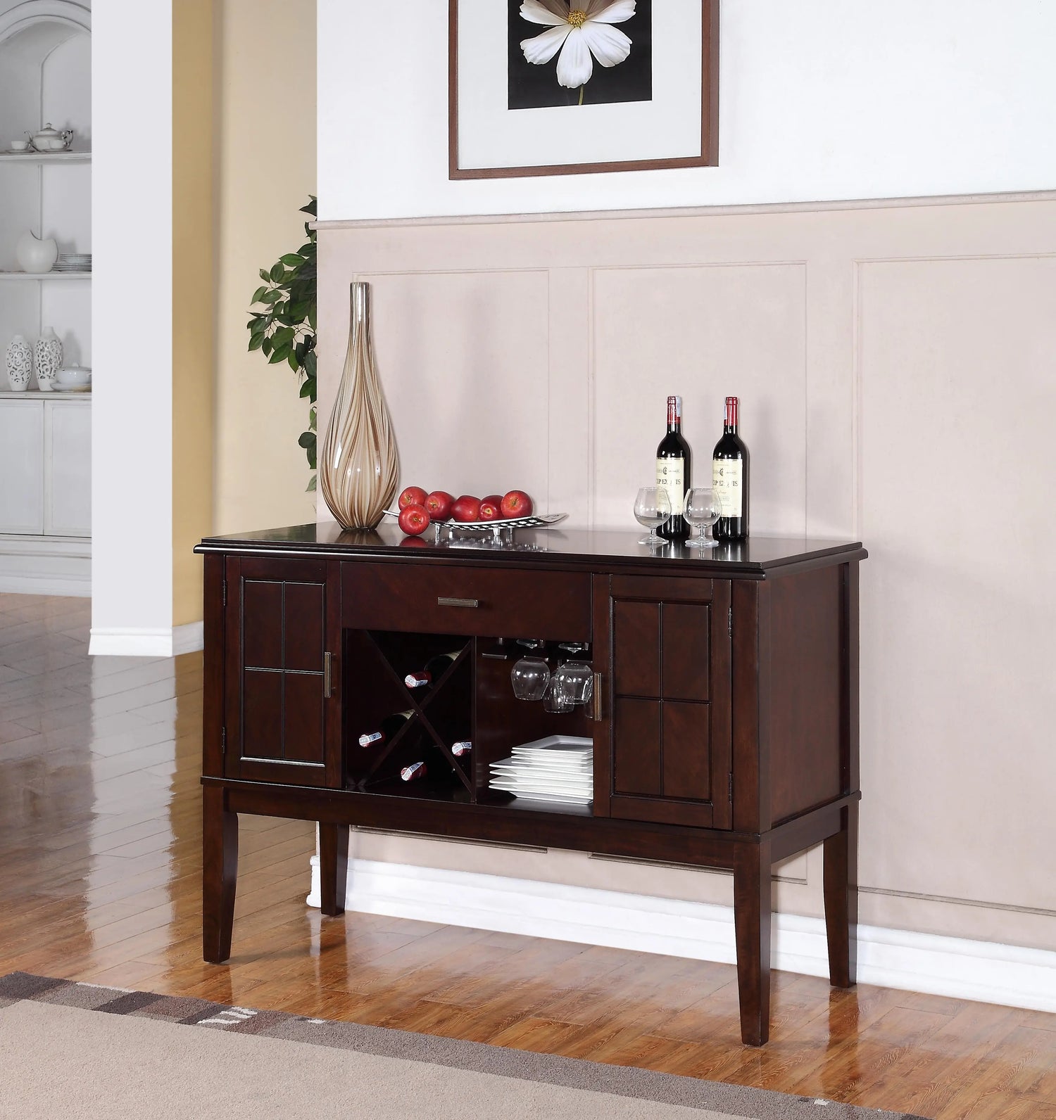 Era Transitional Style Dining Server in Espresso finish Wood - Home Elegance USA
