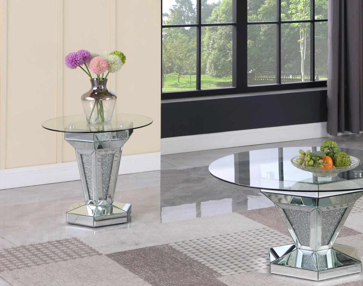Diva Modern Style Glass End Table with Silver fiinish - Home Elegance USA