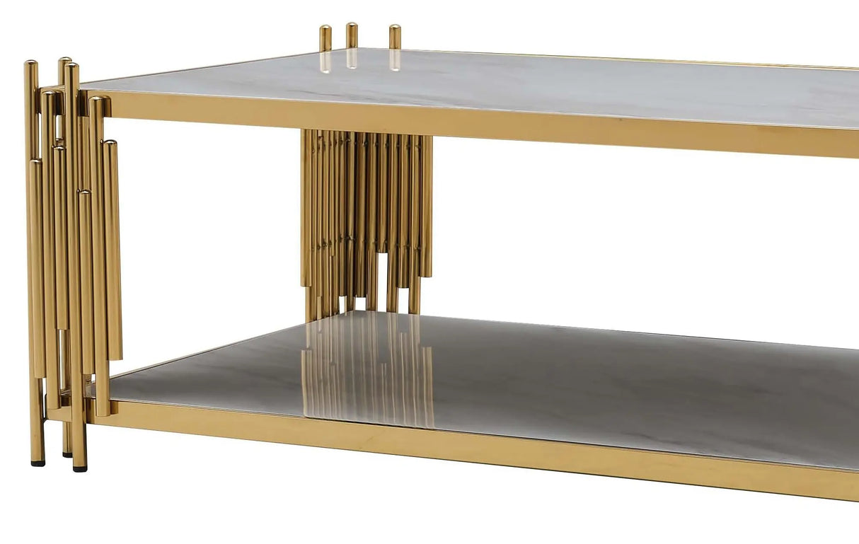 Lawrence Modern Style Marble Coffee Table with Metal Base - Home Elegance USA