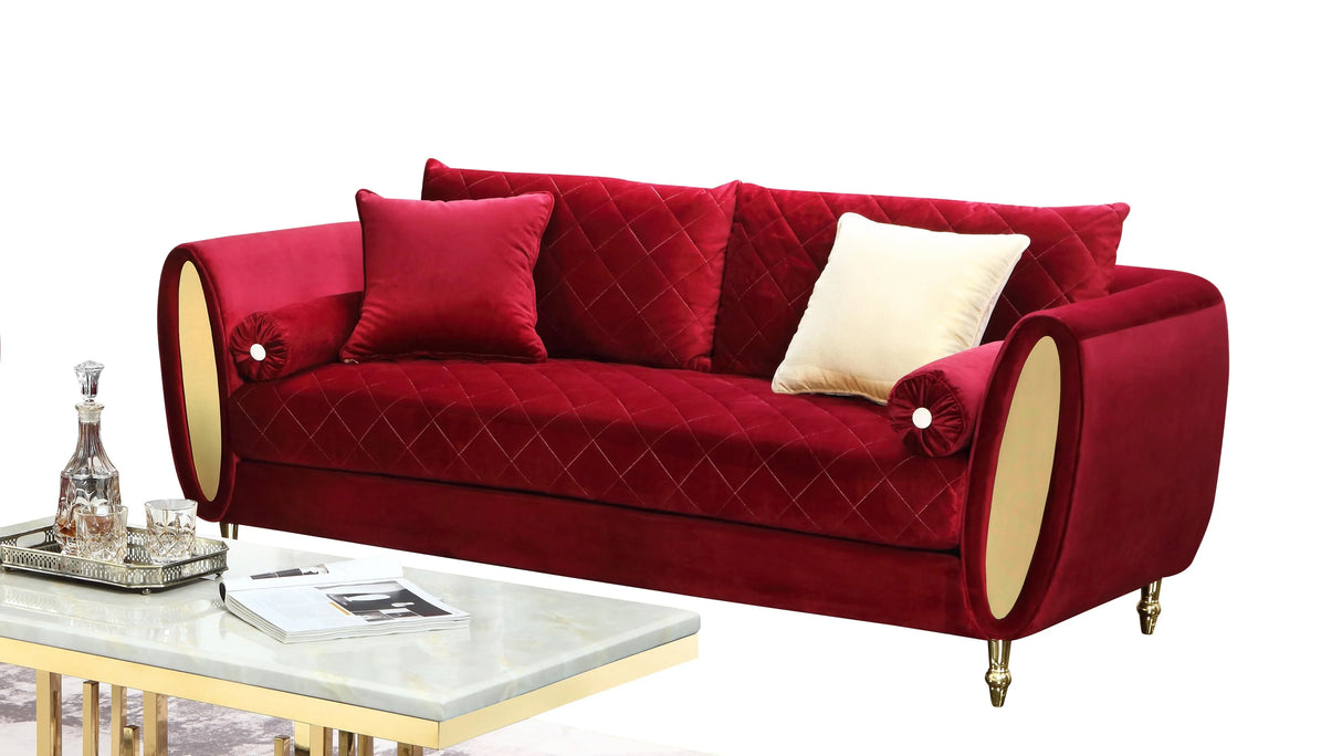 Ruby Modern Style Red Sofa with Gold Finish - Home Elegance USA