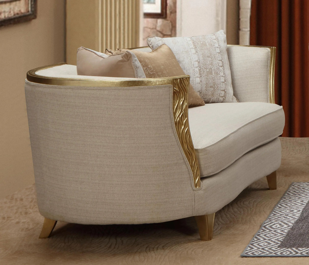 Cora Modern Style Beige Loveseat in Gold finish - Home Elegance USA