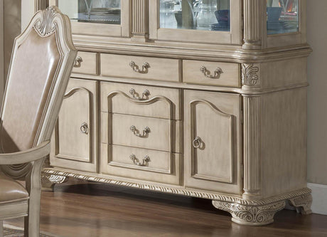 Veronica Antique White Traditional Style Dining Buffet in Champagne finish Wood - Home Elegance USA