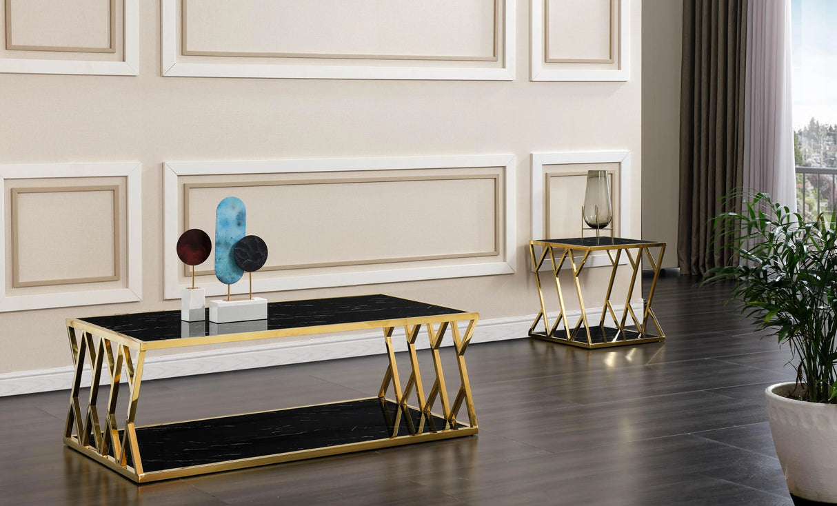 Leah Modern Style Marble Coffee Table with Metal Base - Home Elegance USA
