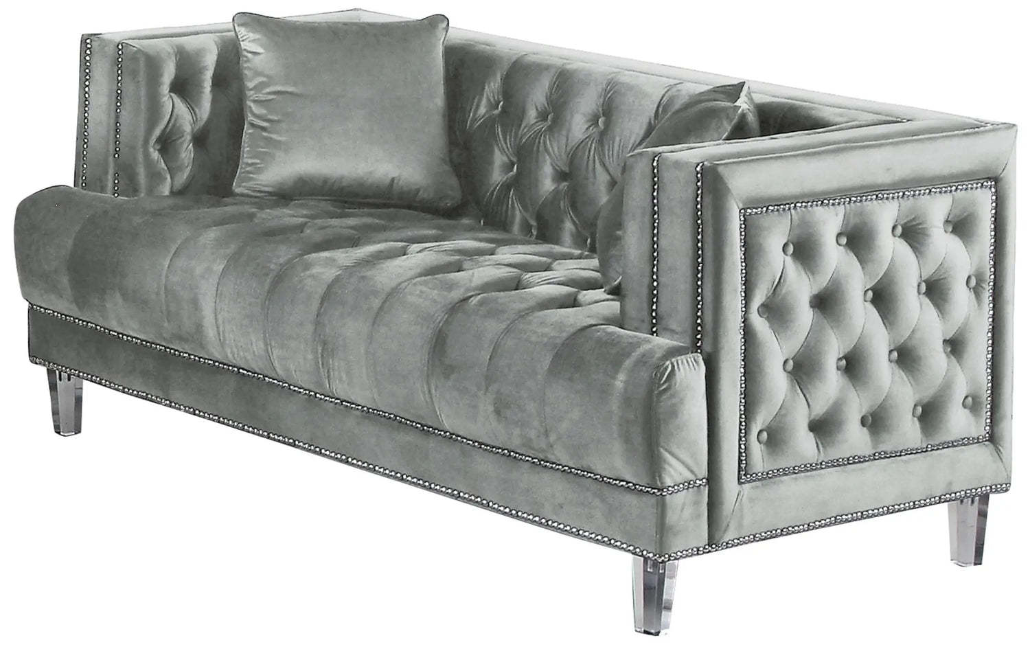 Kendel Silver Modern Style Gray Loveseat with Acrylic Legs - Home Elegance USA