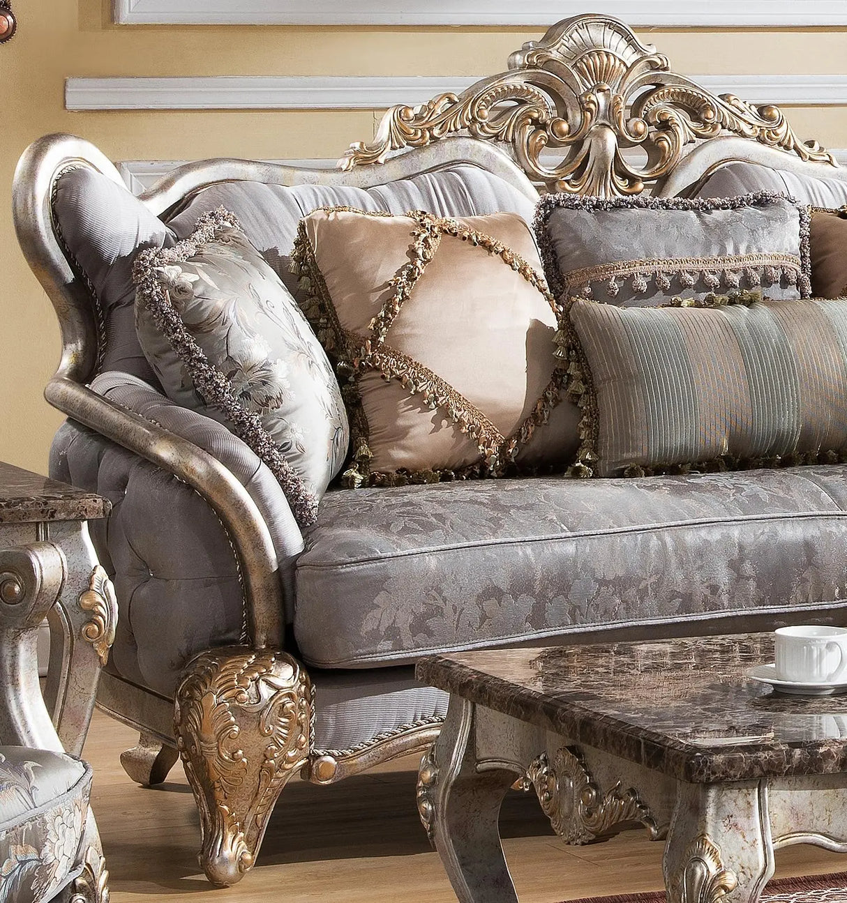 Oprah Traditional Style Sofa in Metallic finish Wood - Home Elegance USA