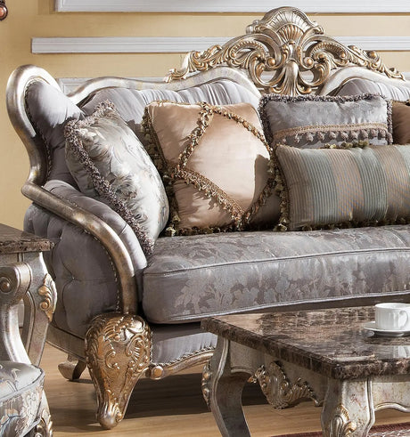 Oprah Traditional Style Sofa In Metallic Finish Wood | Cosmos