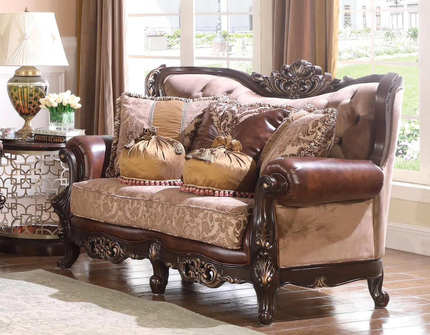 Phoenix Transitional Style Loveseat in Cherry finish Wood - Home Elegance USA