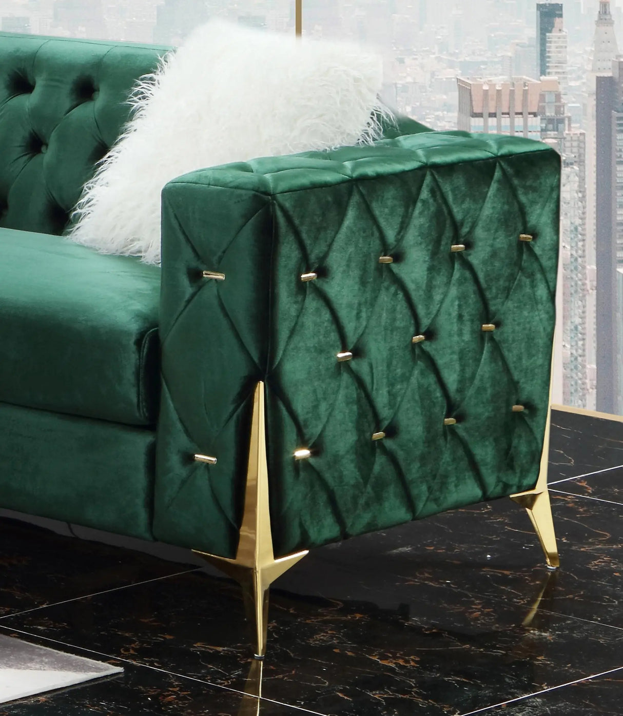 Emerald Modern Style Green Chair in Gold finish - Home Elegance USA