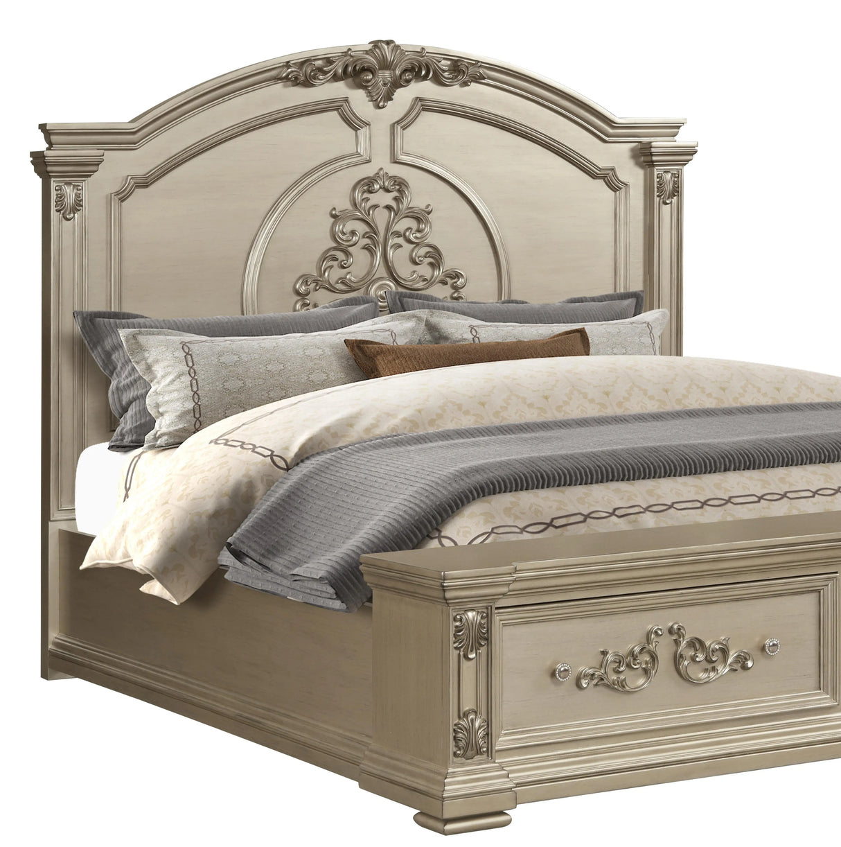 Alicia Transitional Style King Bed in Beige finish Wood - Home Elegance USA