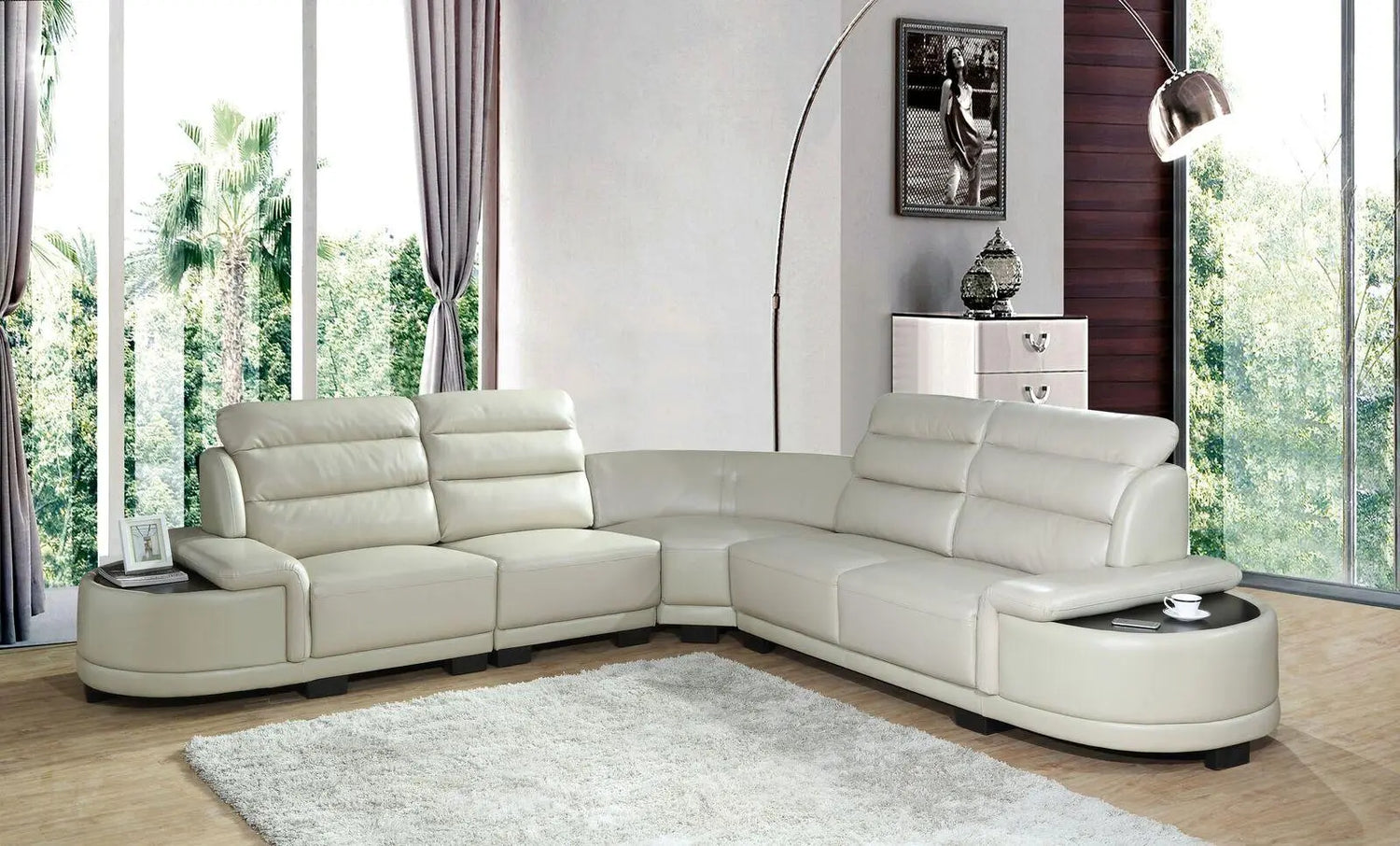 Orchid White Sectional in Faux Leather - Home Elegance USA