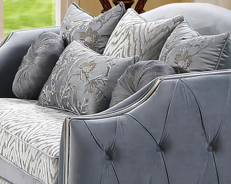 Venus Transitional Style Loveseat In Silver Finish Wood | Cosmos