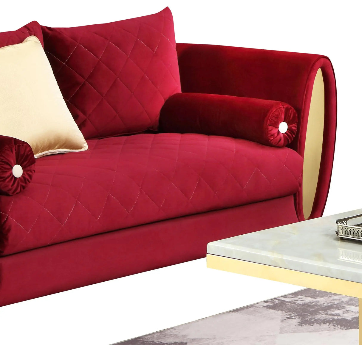 Ruby Modern Style Red Loveseat with Gold Finish - Home Elegance USA