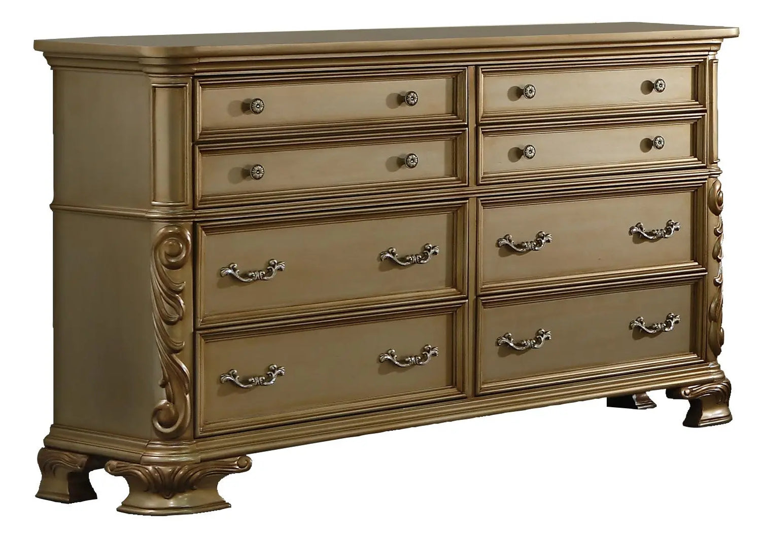 Miranda Transitional Style Dresser in Gold finish Wood - Home Elegance USA
