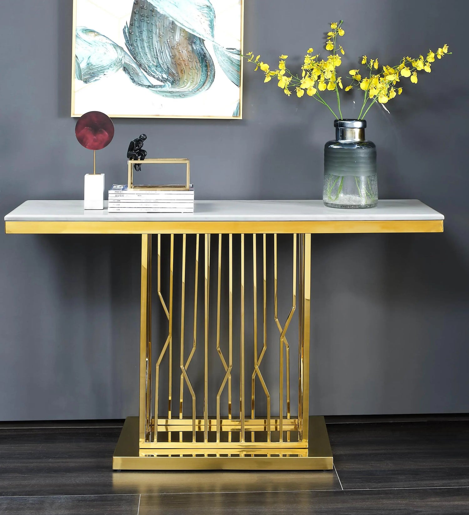 Pandora Modern Style Marble Console Table with Metal Base - Home Elegance USA