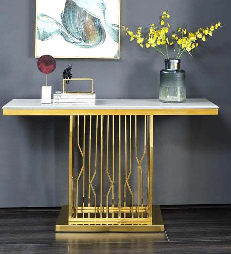 Pandora Modern Style Marble Console Table With Metal Base | Cosmos