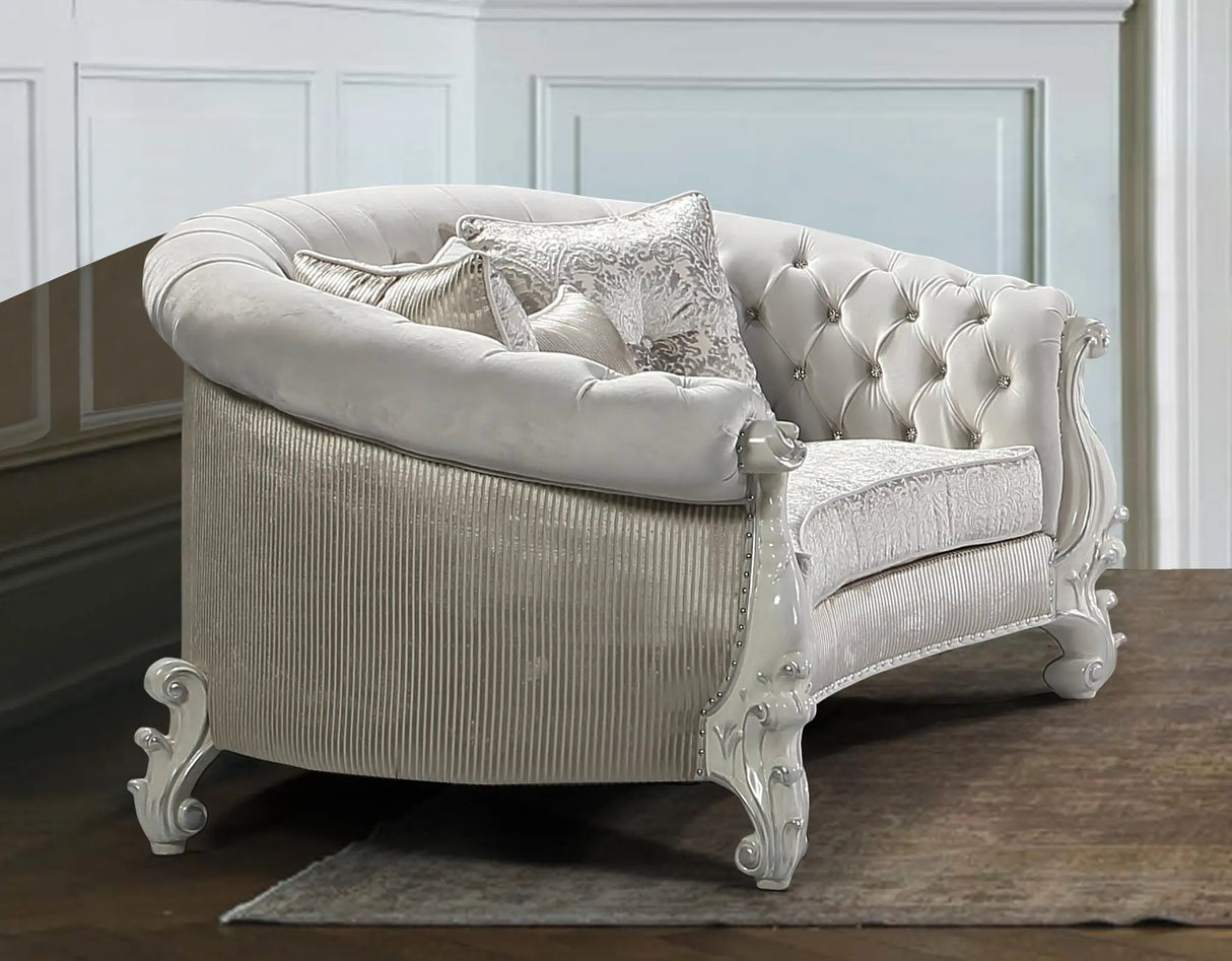 Juliana Traditional Style Loveseat in Pearl White finish Wood - Home Elegance USA