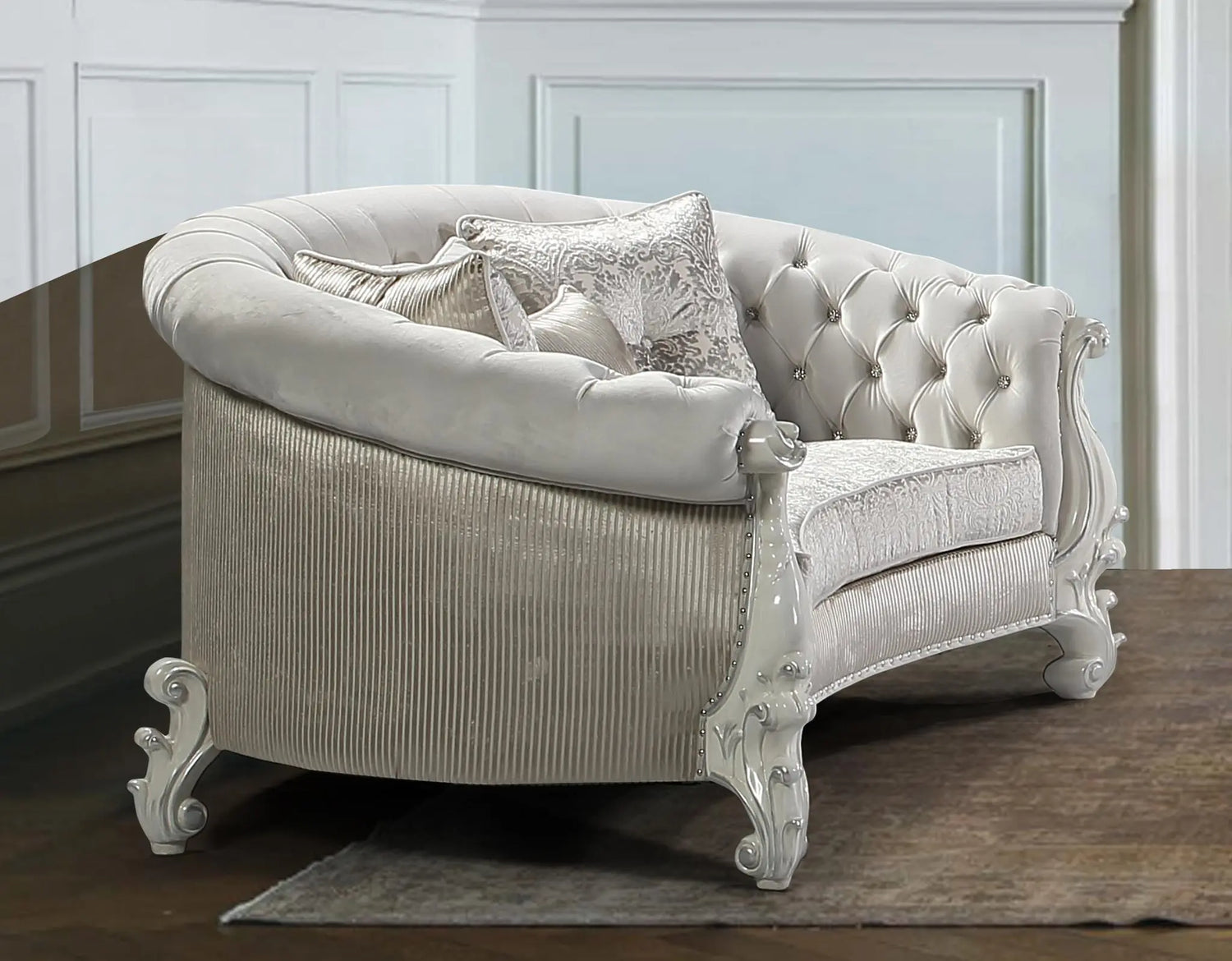 Juliana Traditional Style Loveseat in Pearl White finish Wood - Home Elegance USA