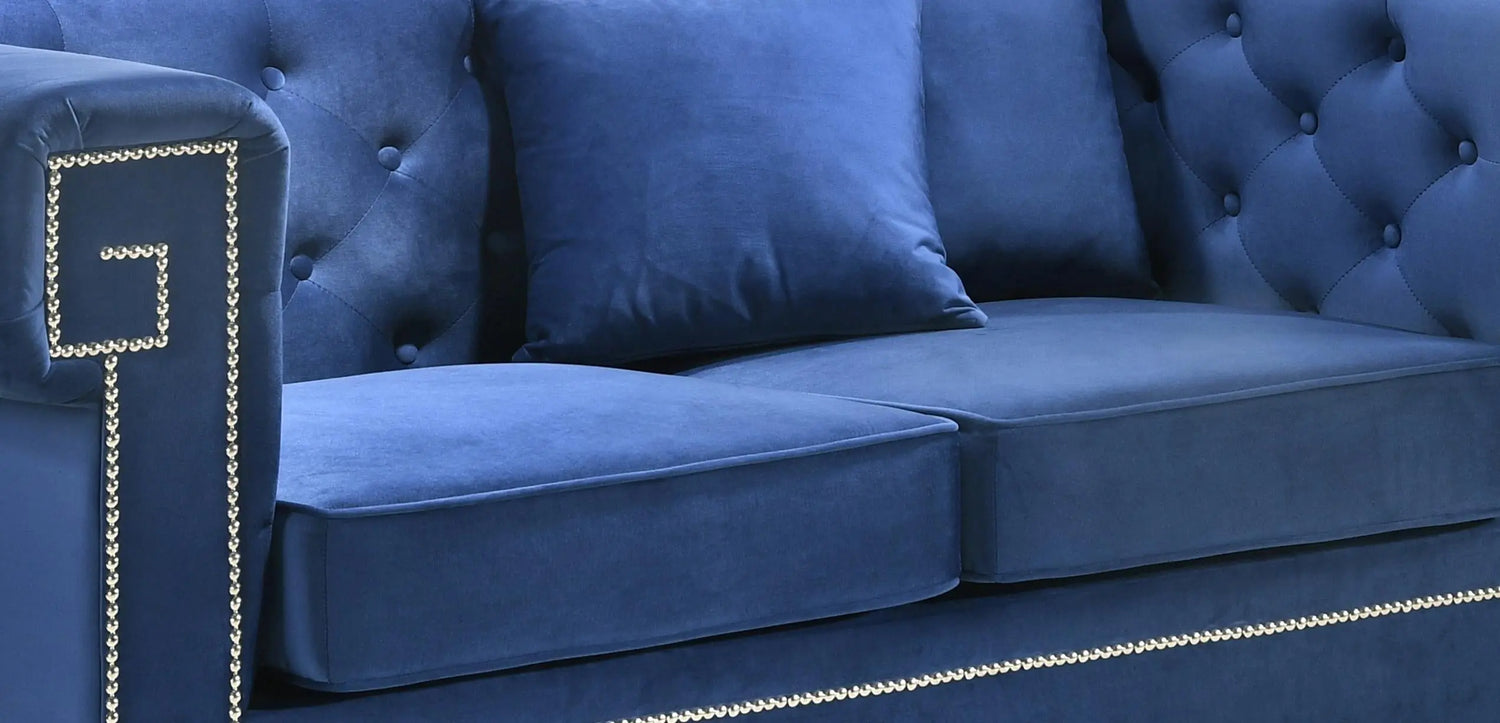 Clover Modern Style Blue Loveseat with Steel Legs - Home Elegance USA