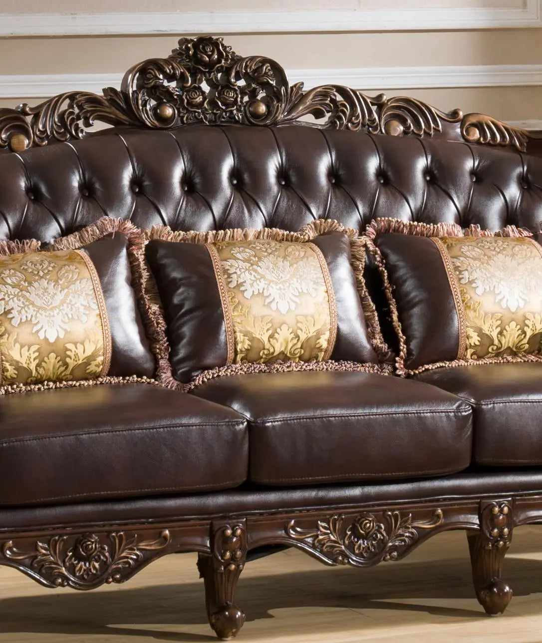 Vanessa Traditional Style Sofa in Walnut finish Wood - Home Elegance USA