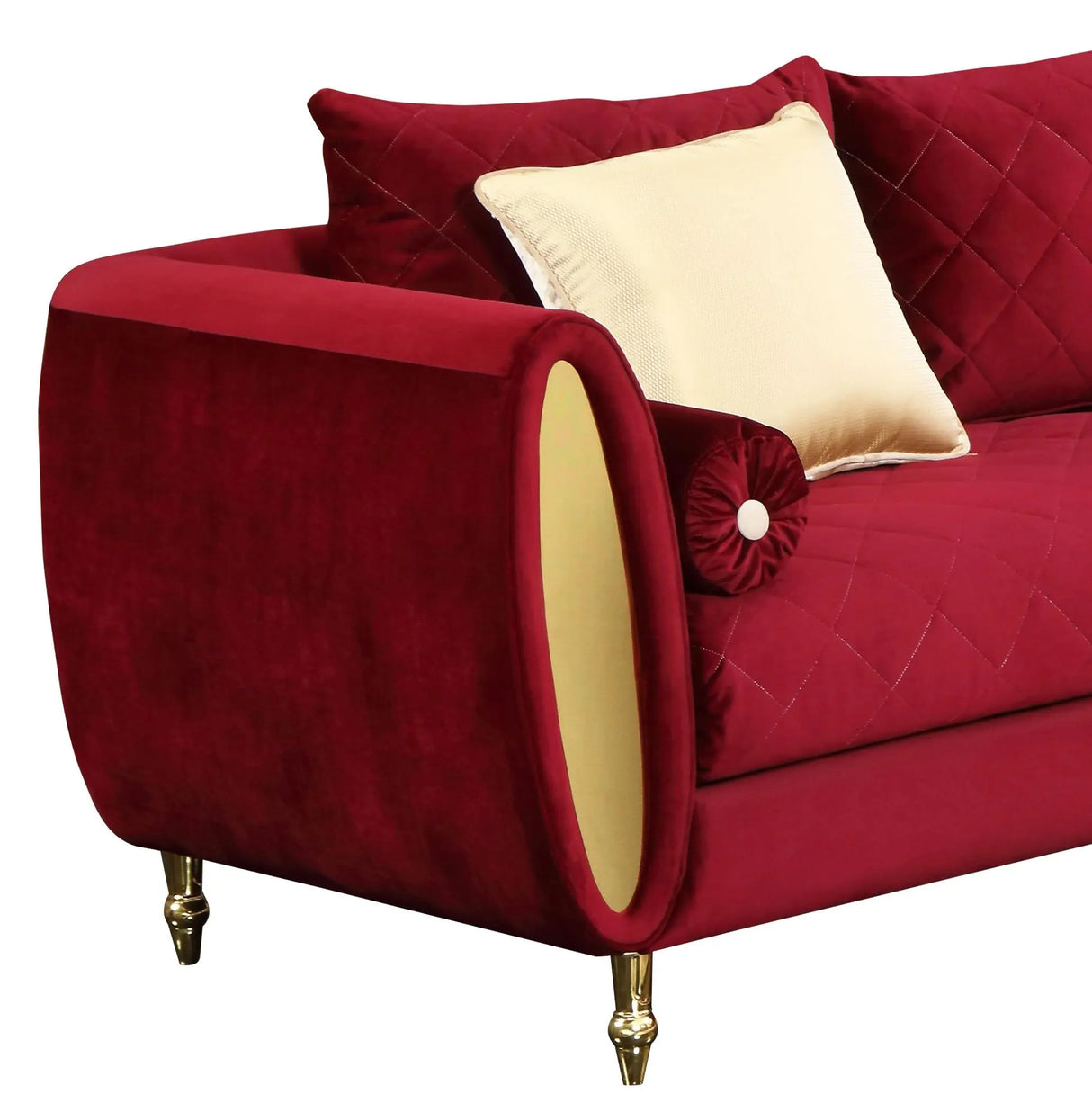 Ruby Modern Style Red Loveseat with Gold Finish - Home Elegance USA
