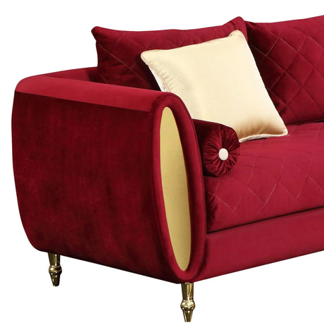 Ruby Modern Style Red Loveseat With Gold Finish | Cosmos