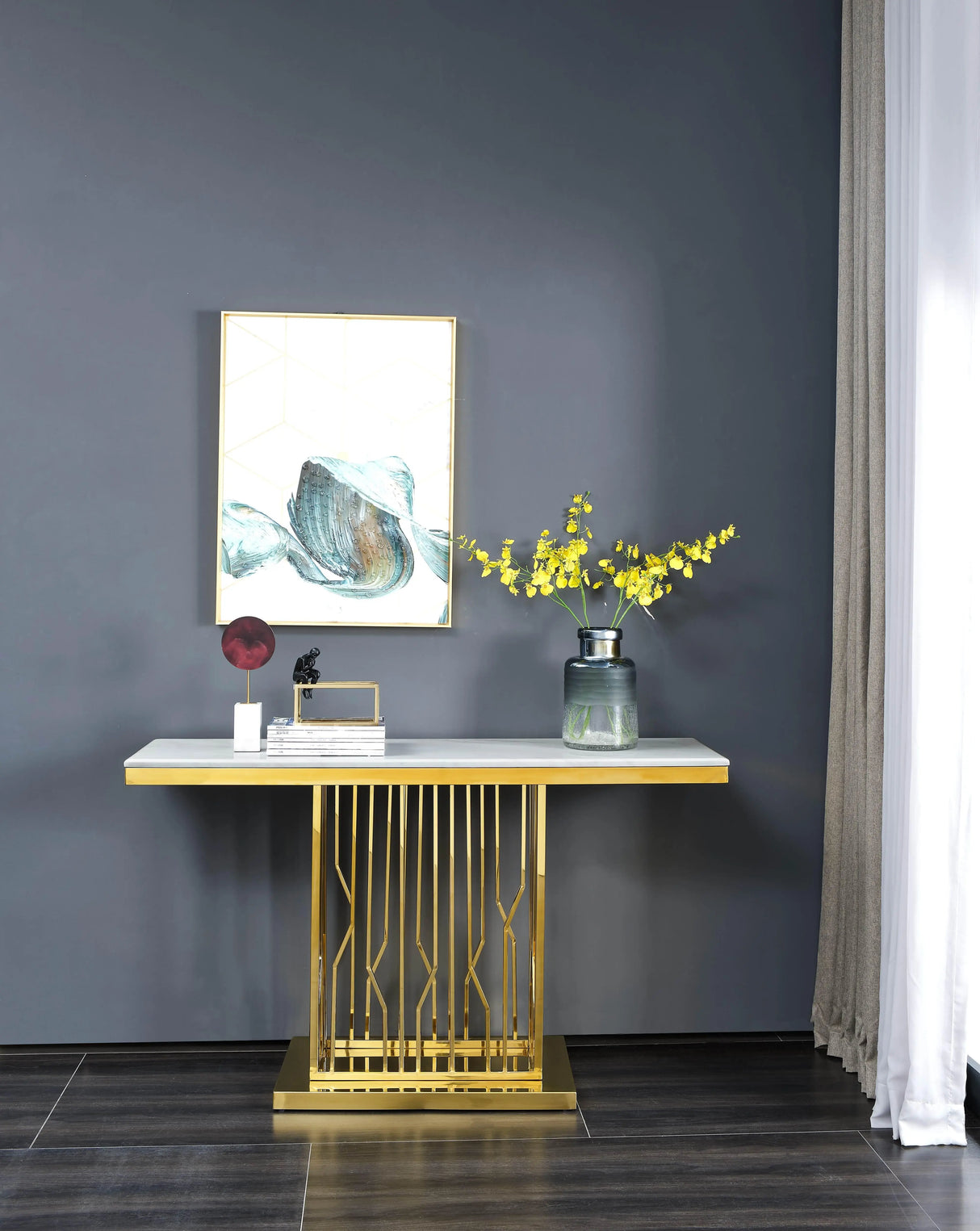 Pandora Modern Style Marble Console Table with Metal Base - Home Elegance USA