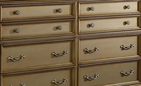 Miranda Transitional Style Dresser In Gold Finish Wood | Cosmos