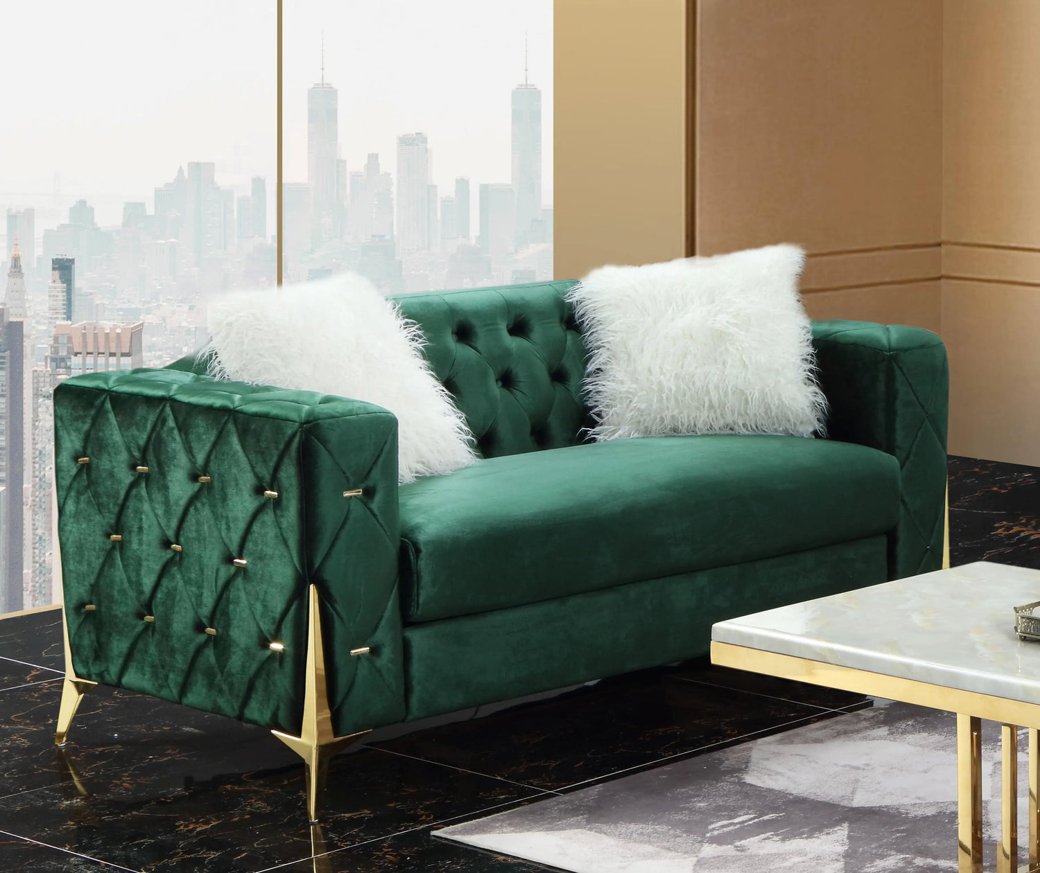 Emerald Modern Style Green Loveseat in Gold finish - Home Elegance USA