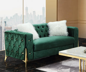 Emerald Modern Style Green Loveseat In Gold Finish | Cosmos