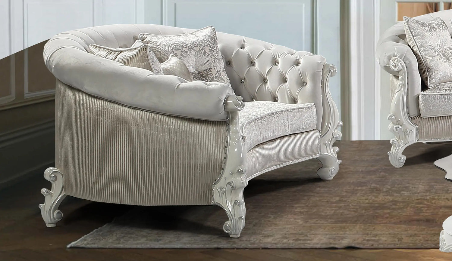 Juliana Traditional Style Loveseat in Pearl White finish Wood - Home Elegance USA