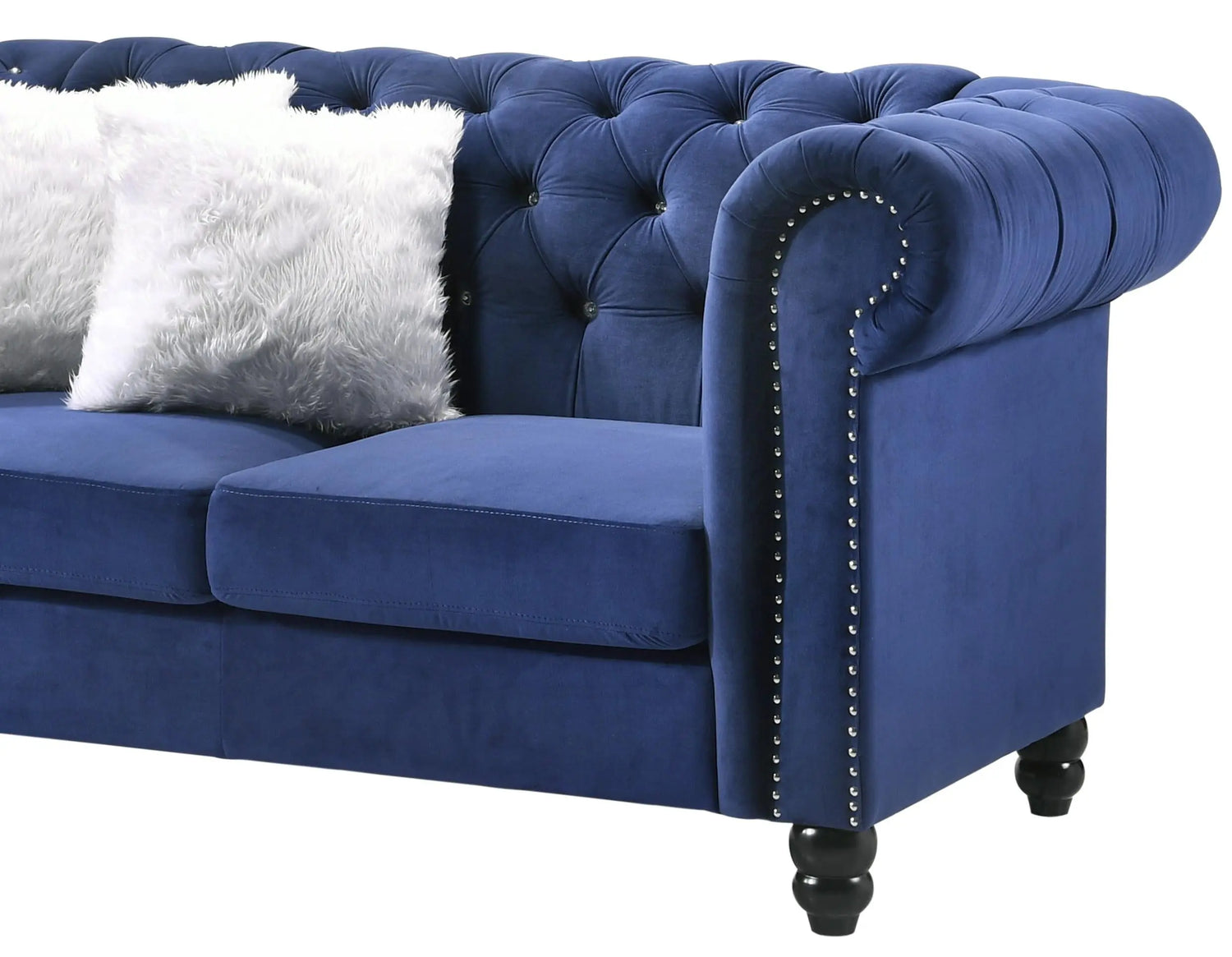 Maya Transitional Style Navy Loveseat with Espresso Legs - Home Elegance USA