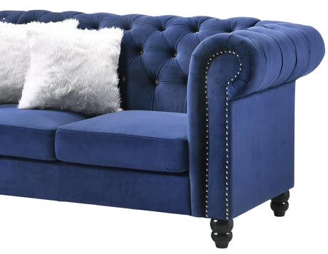 Maya Transitional Style Navy Loveseat With Espresso Legs | Cosmos