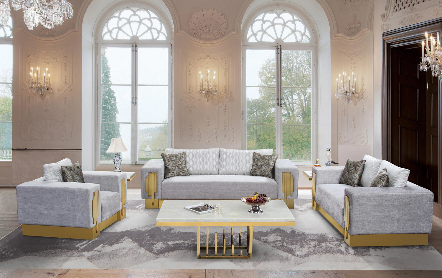 Megan Modern Style Gray Loveseat with Gold Finish - Home Elegance USA