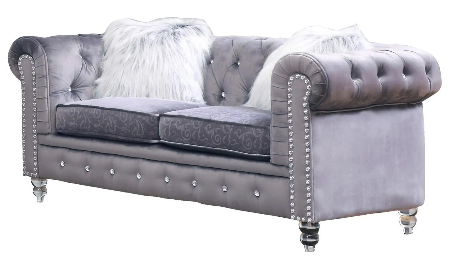 Sahara Modern Style Gray Loveseat with Acrylic legs - Home Elegance USA