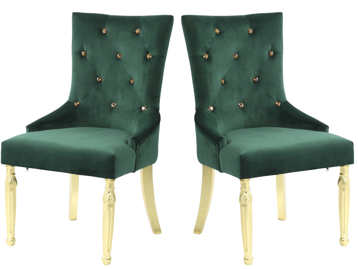 Queen Gold Modern Style Dining Chair in Green Velvet Fabric - Home Elegance USA