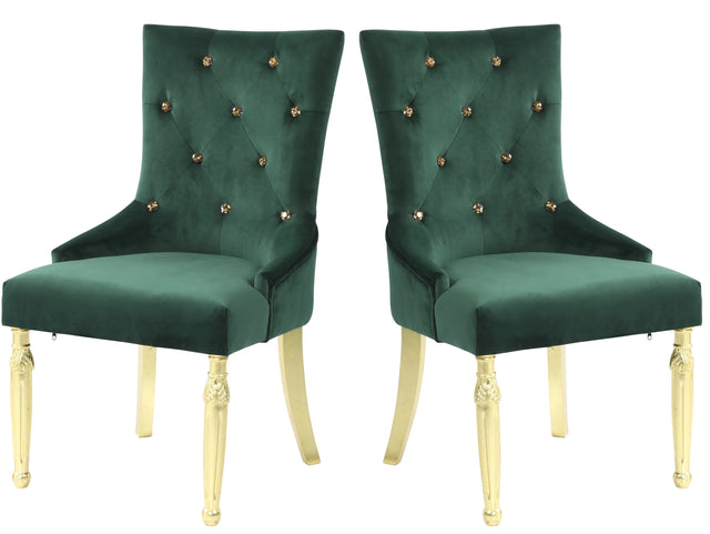 Queen Gold Modern Style Dining Chair in Green Velvet Fabric - Home Elegance USA