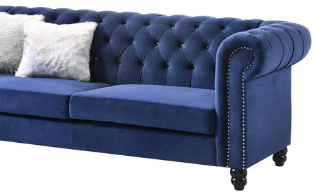 Maya Transitional Style Navy Sofa With Espresso Legs | Cosmos