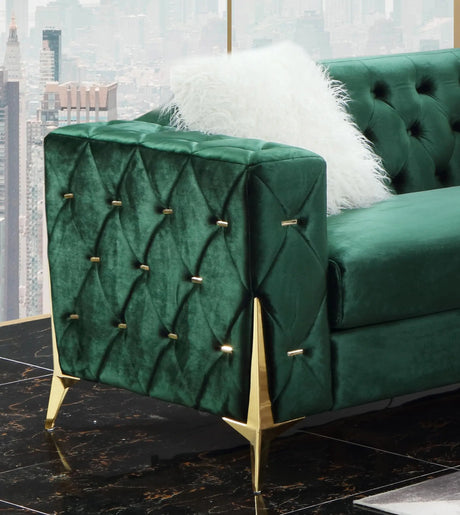 Emerald Modern Style Green Loveseat In Gold Finish | Cosmos
