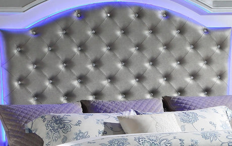 Shiney Contemporary Style King Bed In Silver Finish Wood | Cosmos